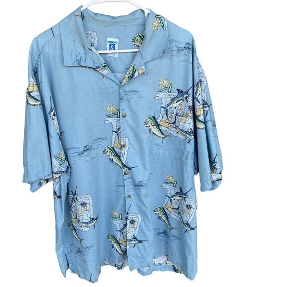 Hook & Tackle Shirt Men Extra Large Fish Swordfish Blue Rayon Blend Button Up - Picture 1 of 11